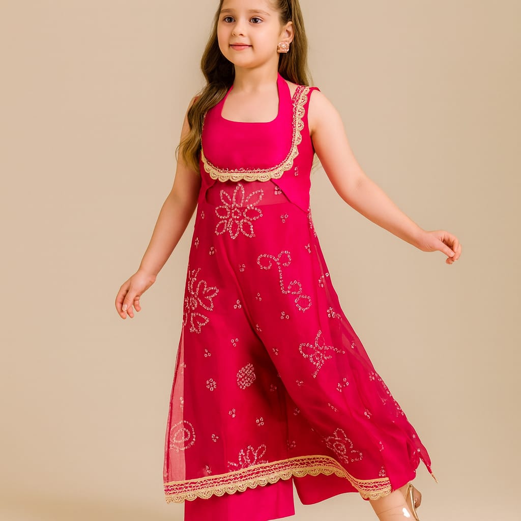 Pre Order:Pink Bandhani Suit Set