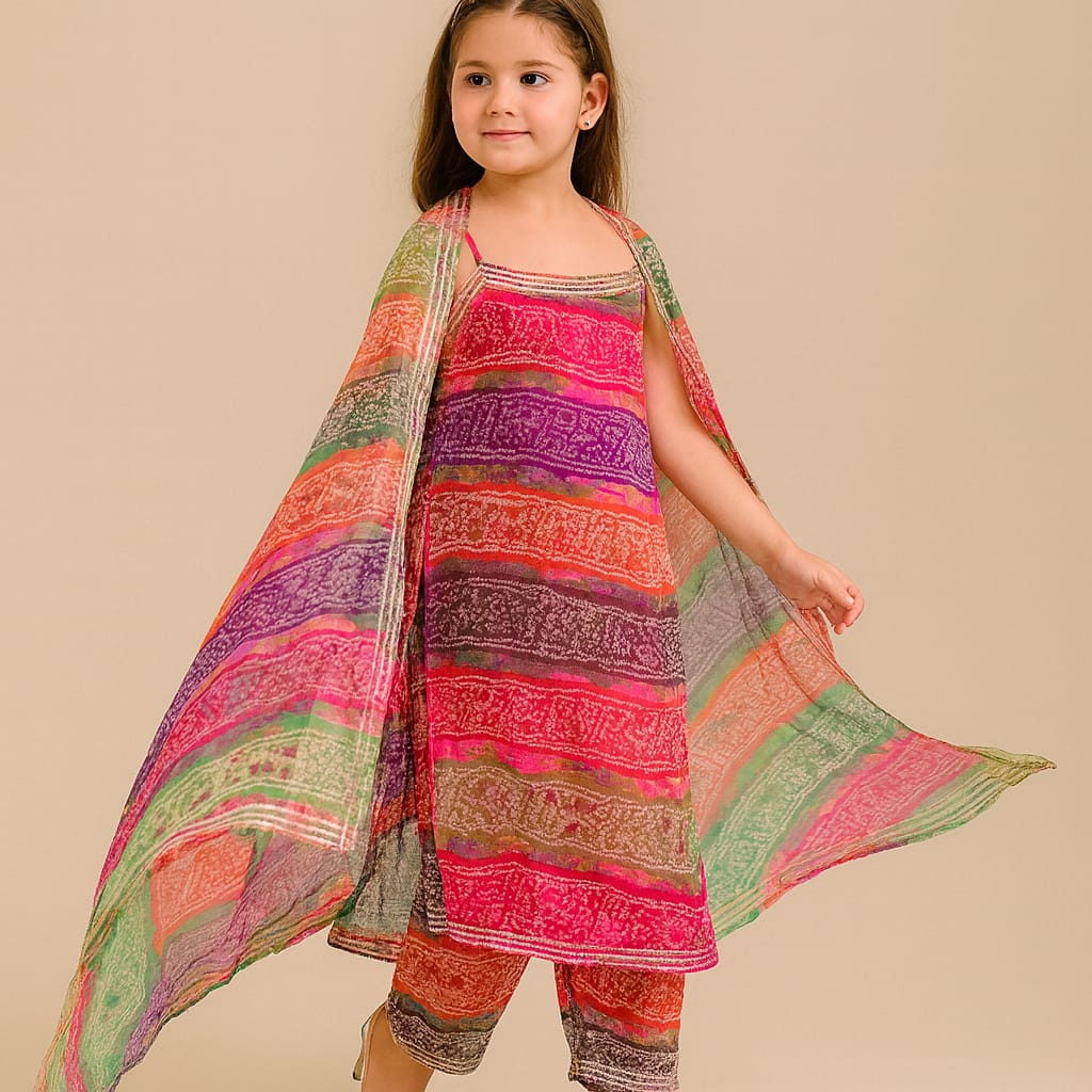 Pre Order:Colorful Bandhani Georgette Suit Set