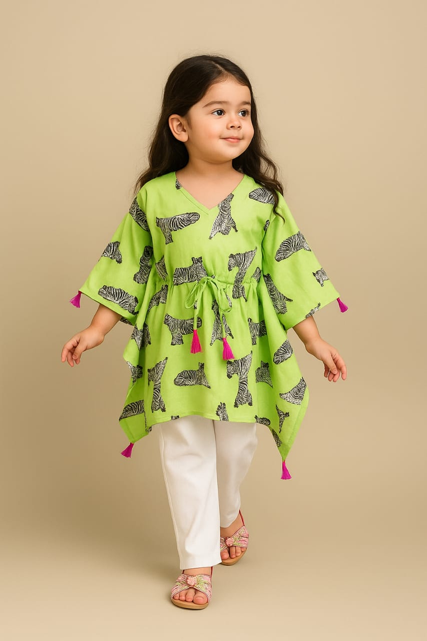 Pre Order: Animal Printed Tassels Detailed Kaftan Coord Set