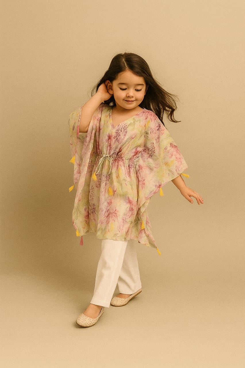 Pre Order: Pastel TasBouquet sels Detailed Kaftan Coord Set