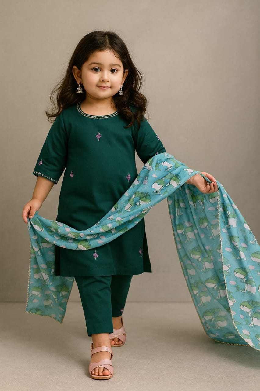 Pre Order:Stellar Turquoise Embroidered Suit Set