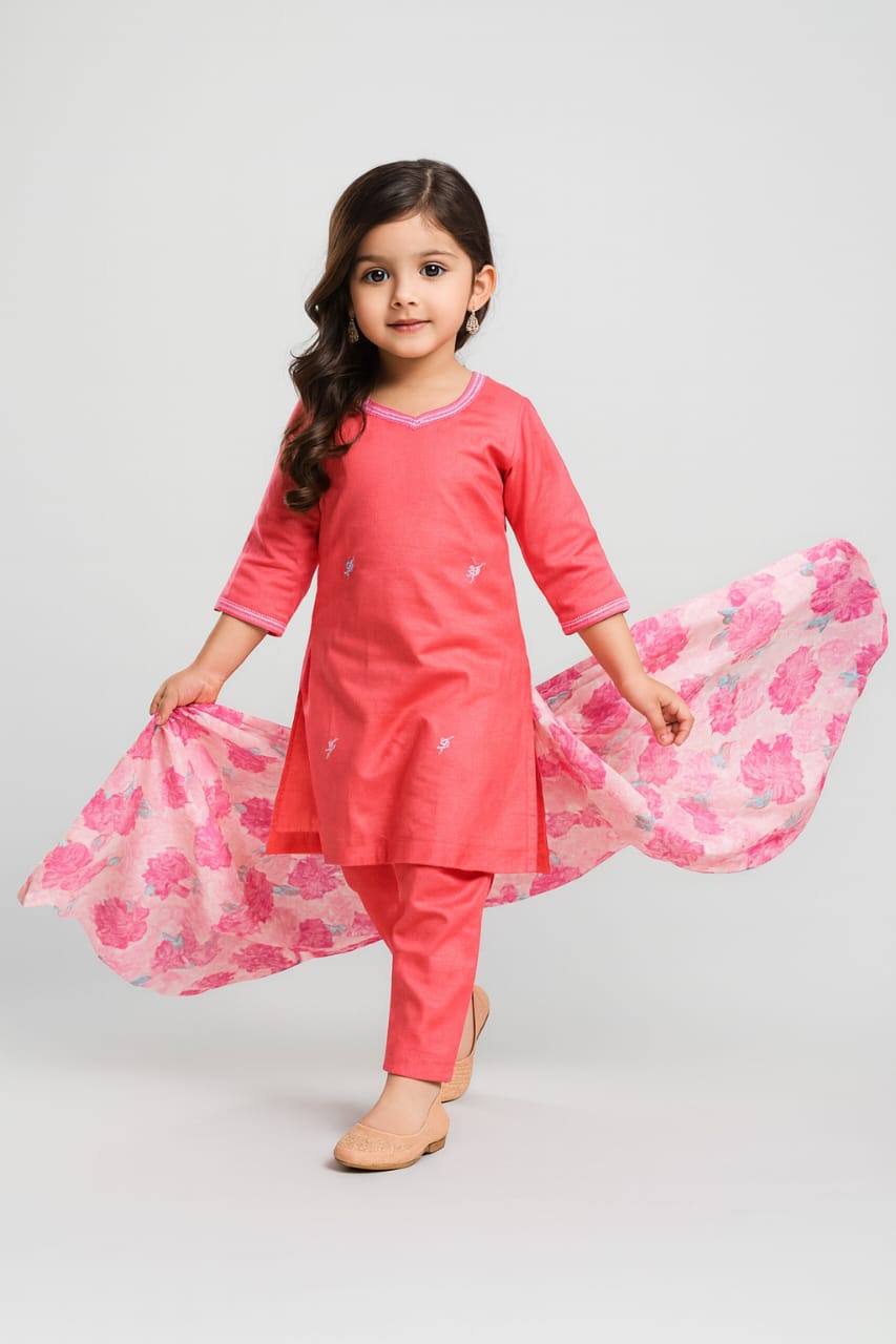 Pre Order: Celestial Coral Embroidered Suit Set