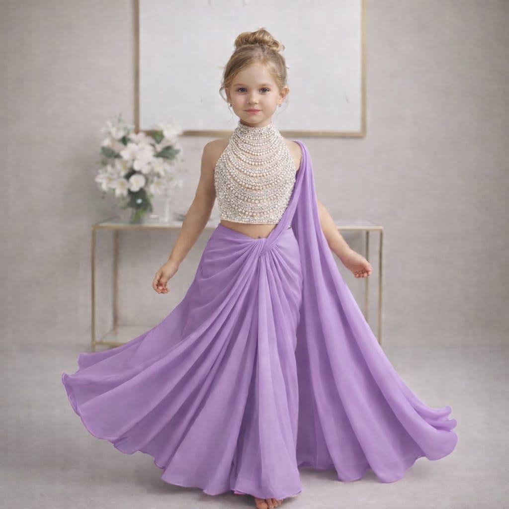 Pre Order: Rajkumari Pearl Lavender Saree Set