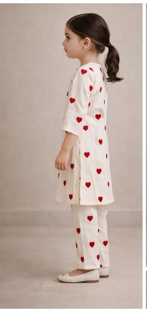 Pre Order : White Hearts Kurta Set
