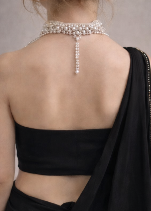 RTD Pre Order: Rajkumari Pearl Black Saree Set