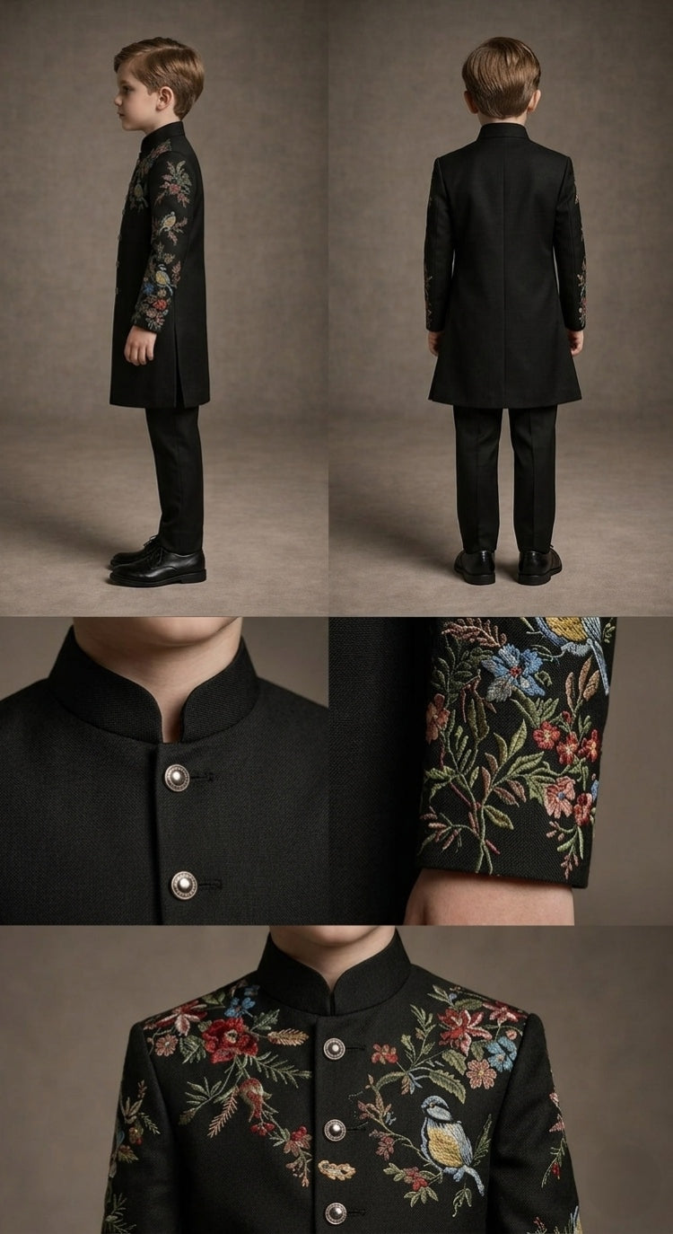 Pre Order: Noir Royal Garden Embroidered Sherwani And Pant
