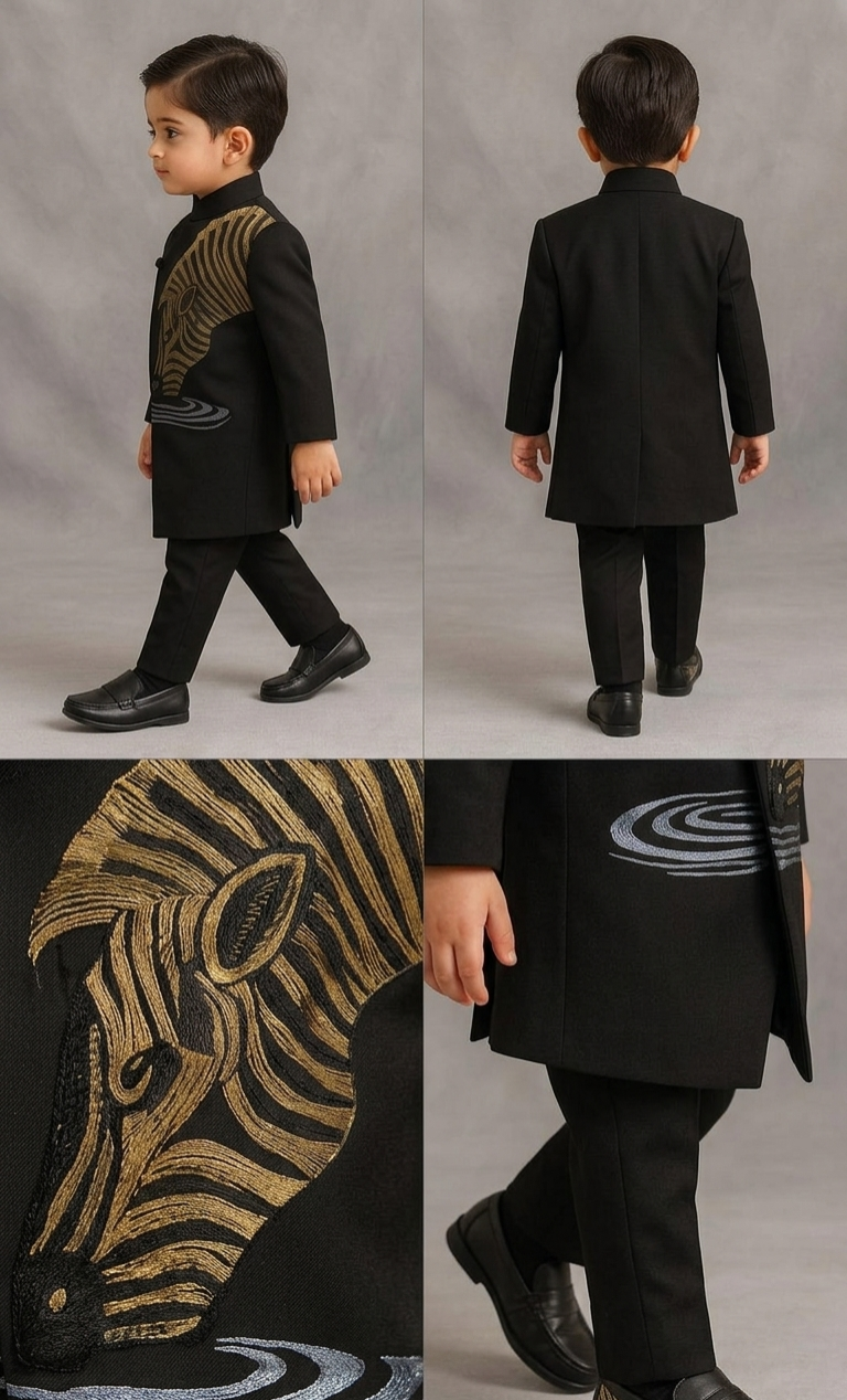 Pre Order:Zebra Embroidered Sherwani And Pant