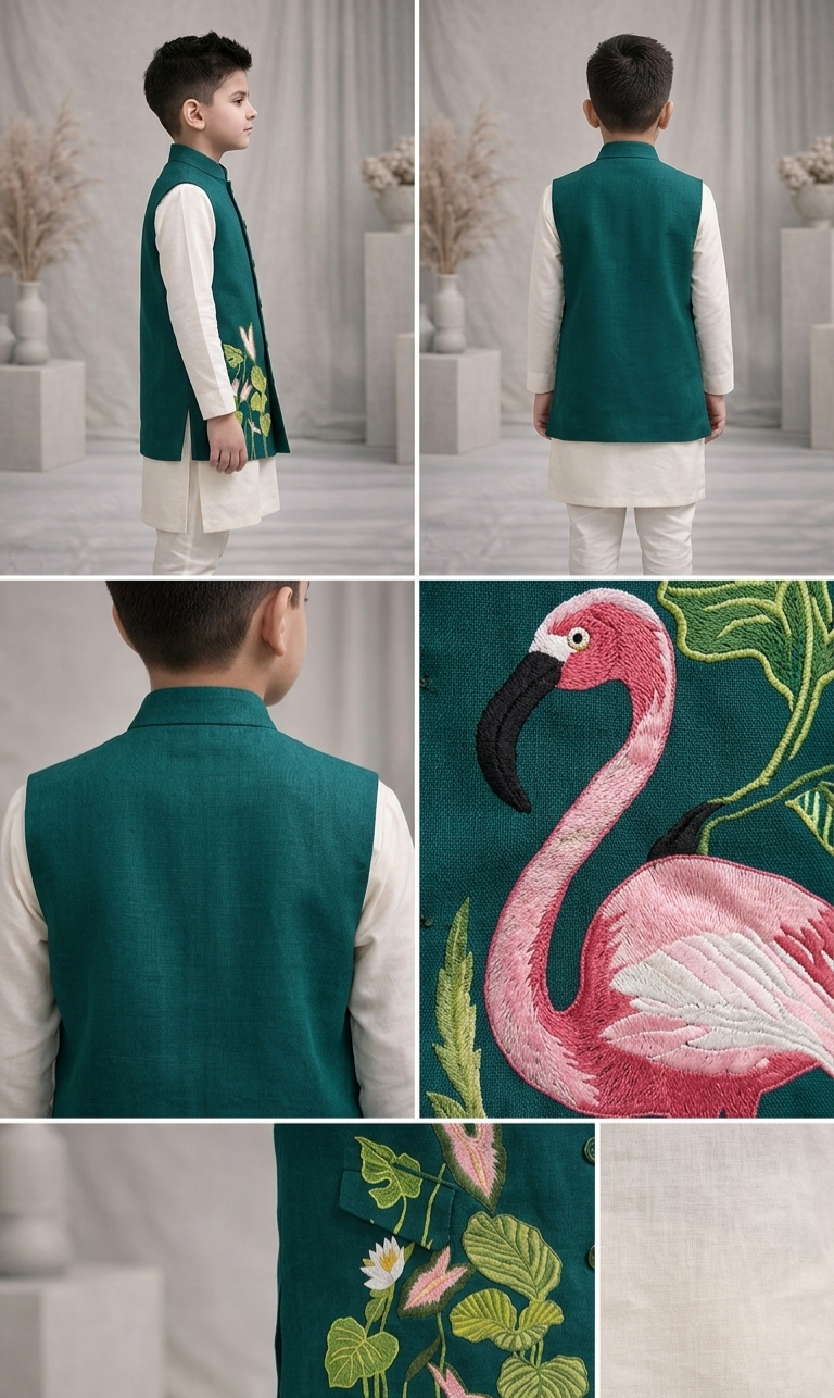 Pre Order: Flamingo Elegance Ethnic Kurta Set With Jacket