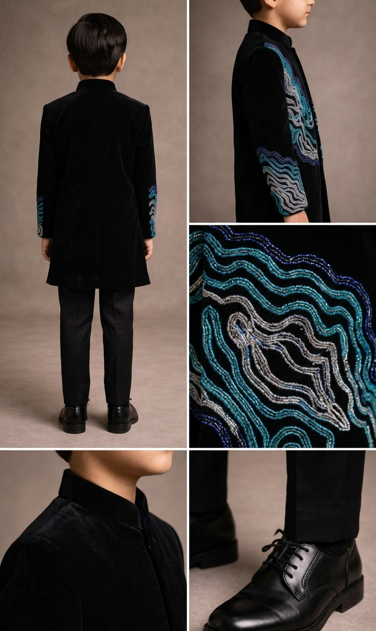 Pre Order: Ocean Royale Embroidered Sherwani And Pant