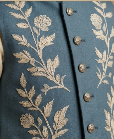 Pre Order:Nawab Blue Embroidered Sherwani And Pant