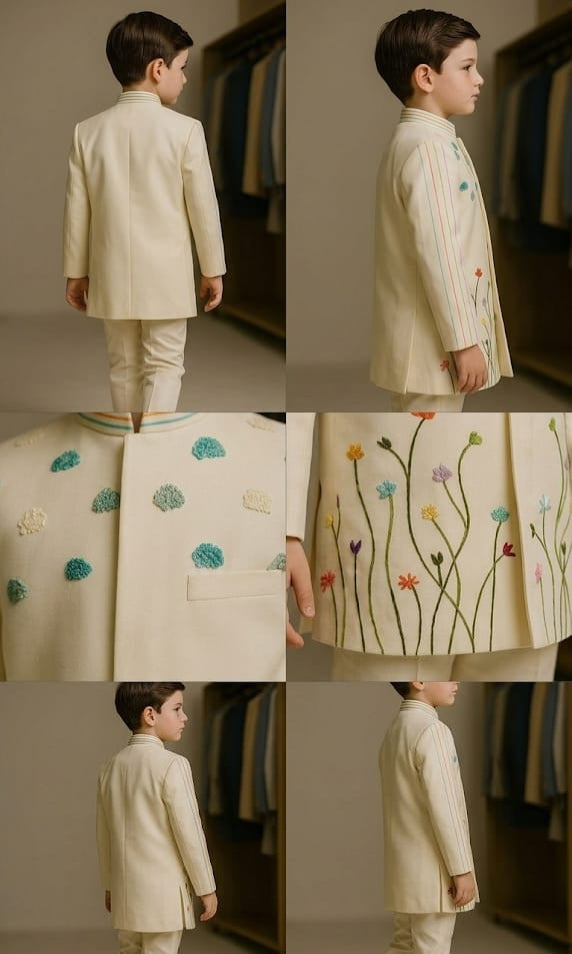 Pre Order:Off White Embroidered Sherwani And Pant