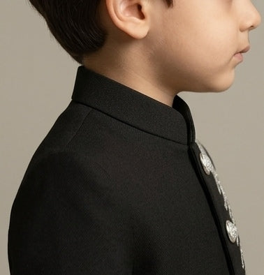Pre Order: Stunning Black Embroidered Sherwani With Pants