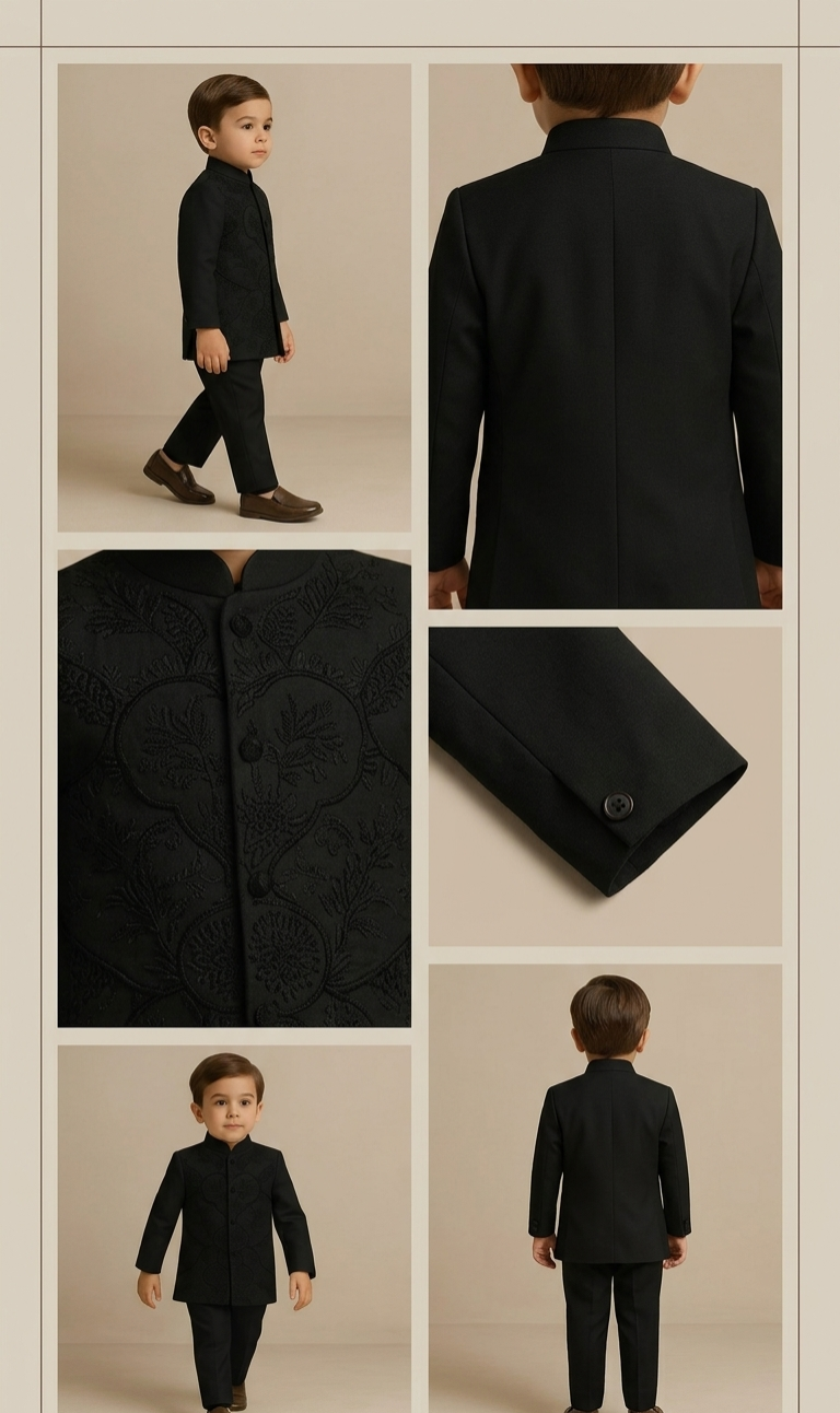 Pre Order: Black Embroidered Sherwani and Pyjama