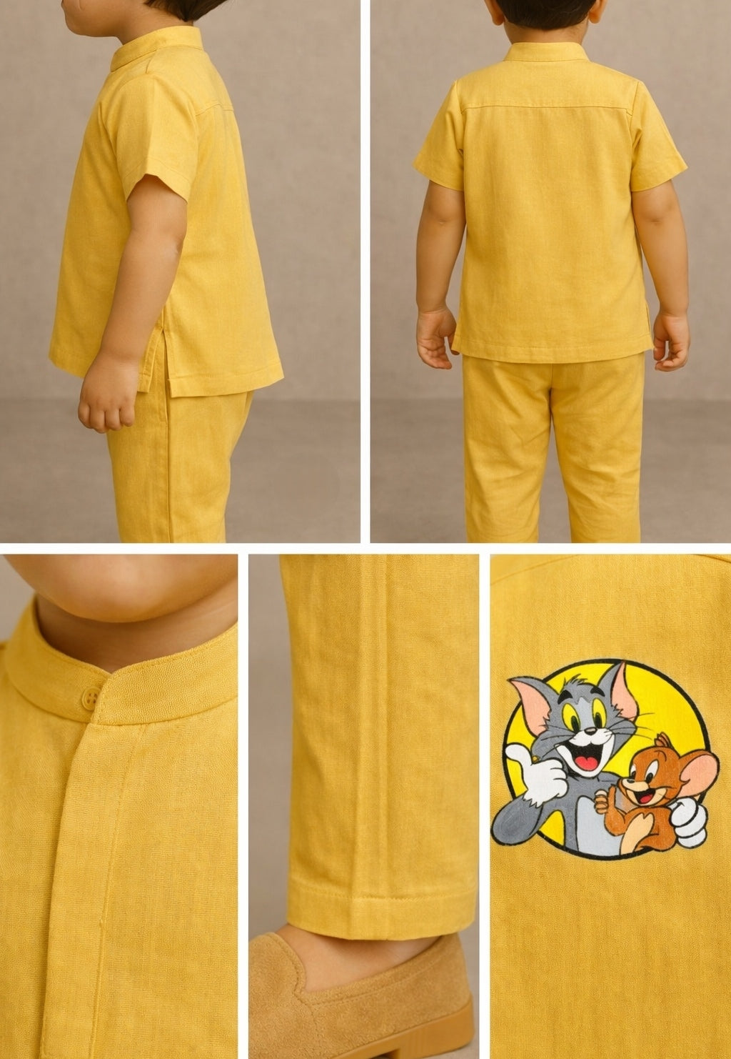 Pre Order: Yellow Tom And Jerry Hand Painted Coord Set