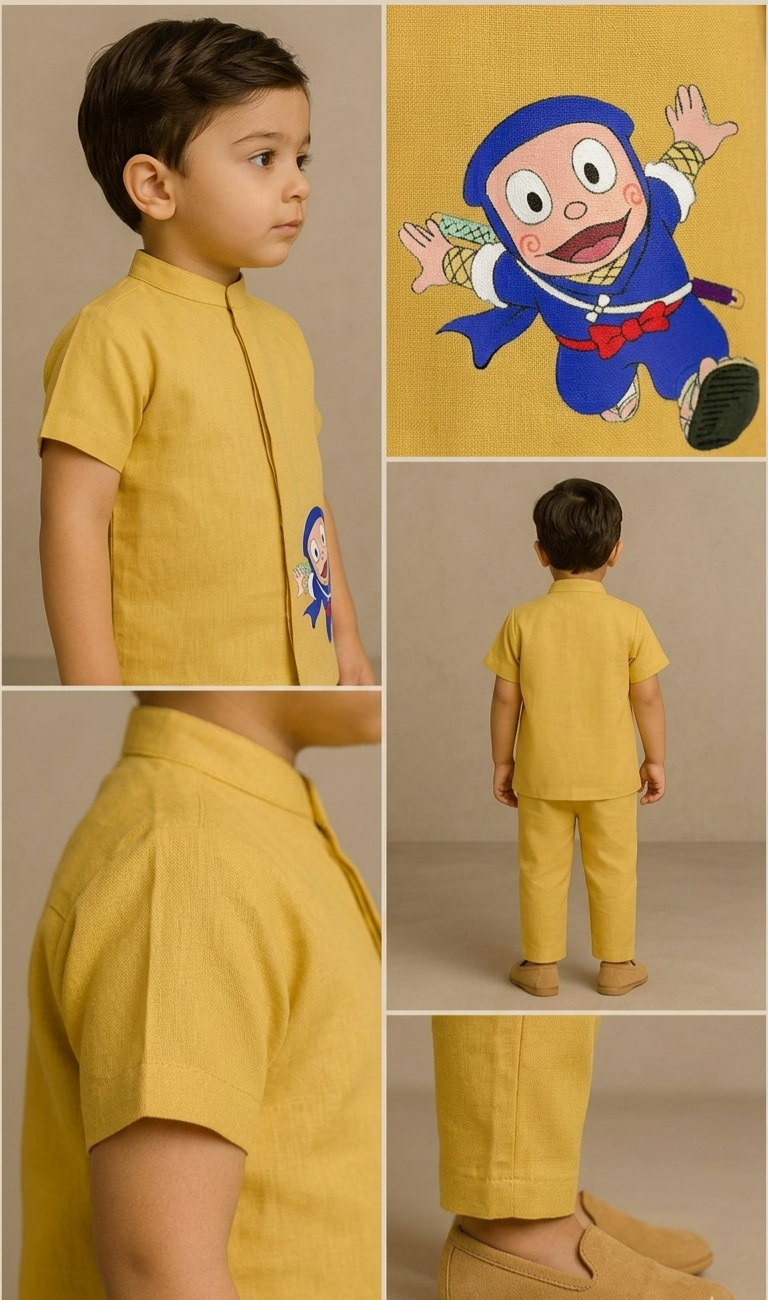 Pre Order: Yellow Ninja Hattori Hand Painted Coord Set
