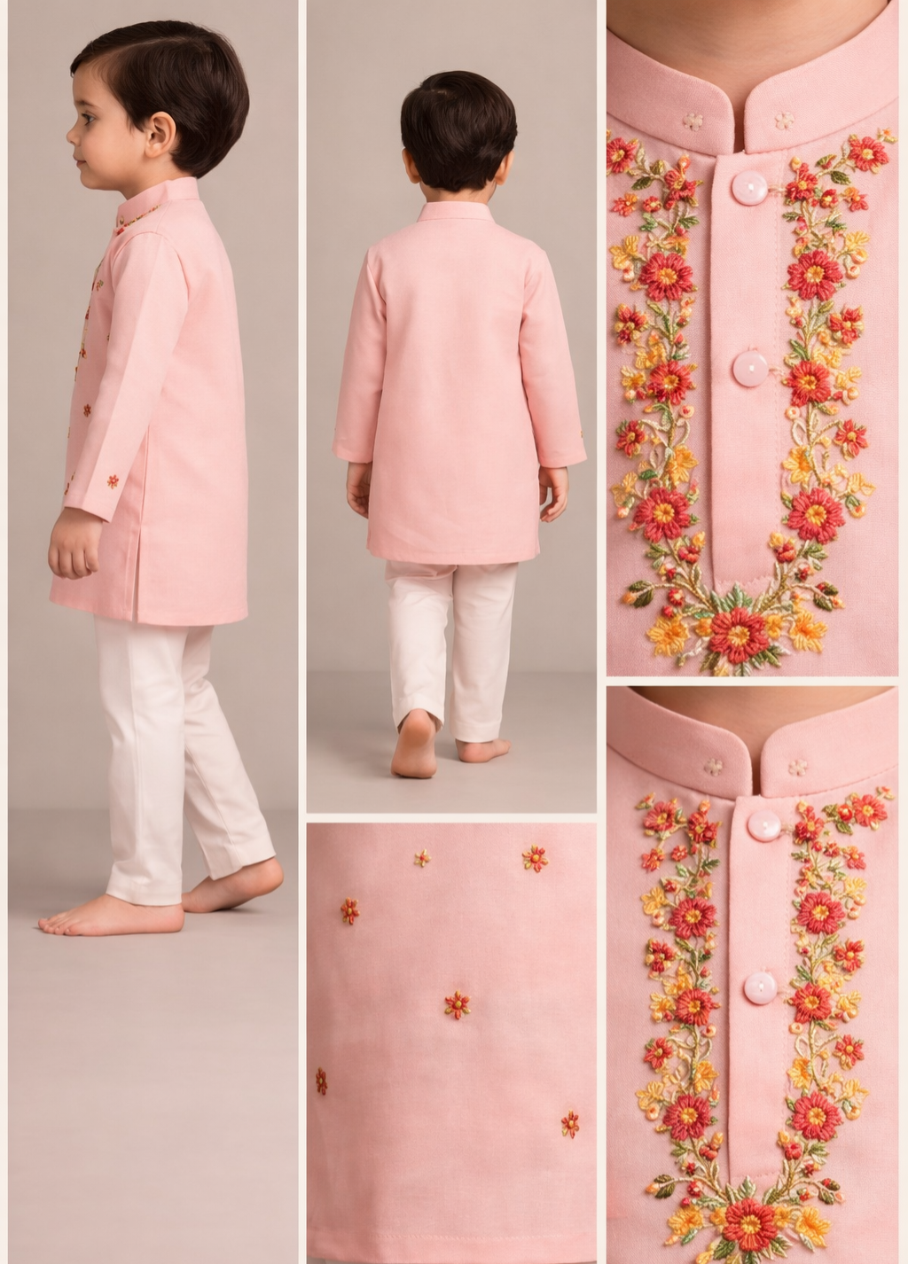 Pre Order: Floral Multicolour Hand Embroidered Kurta With Pyjama
