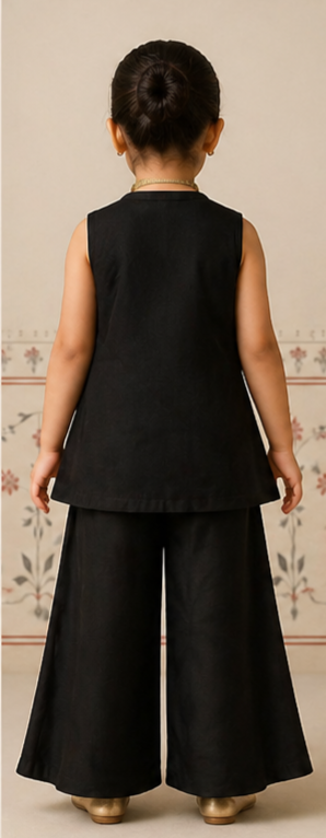 Pre Order: Black Embroidered plazzo Set