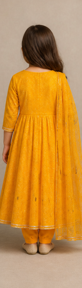 Pre Order: Manngo Yellow Bandhani Anarkali Set