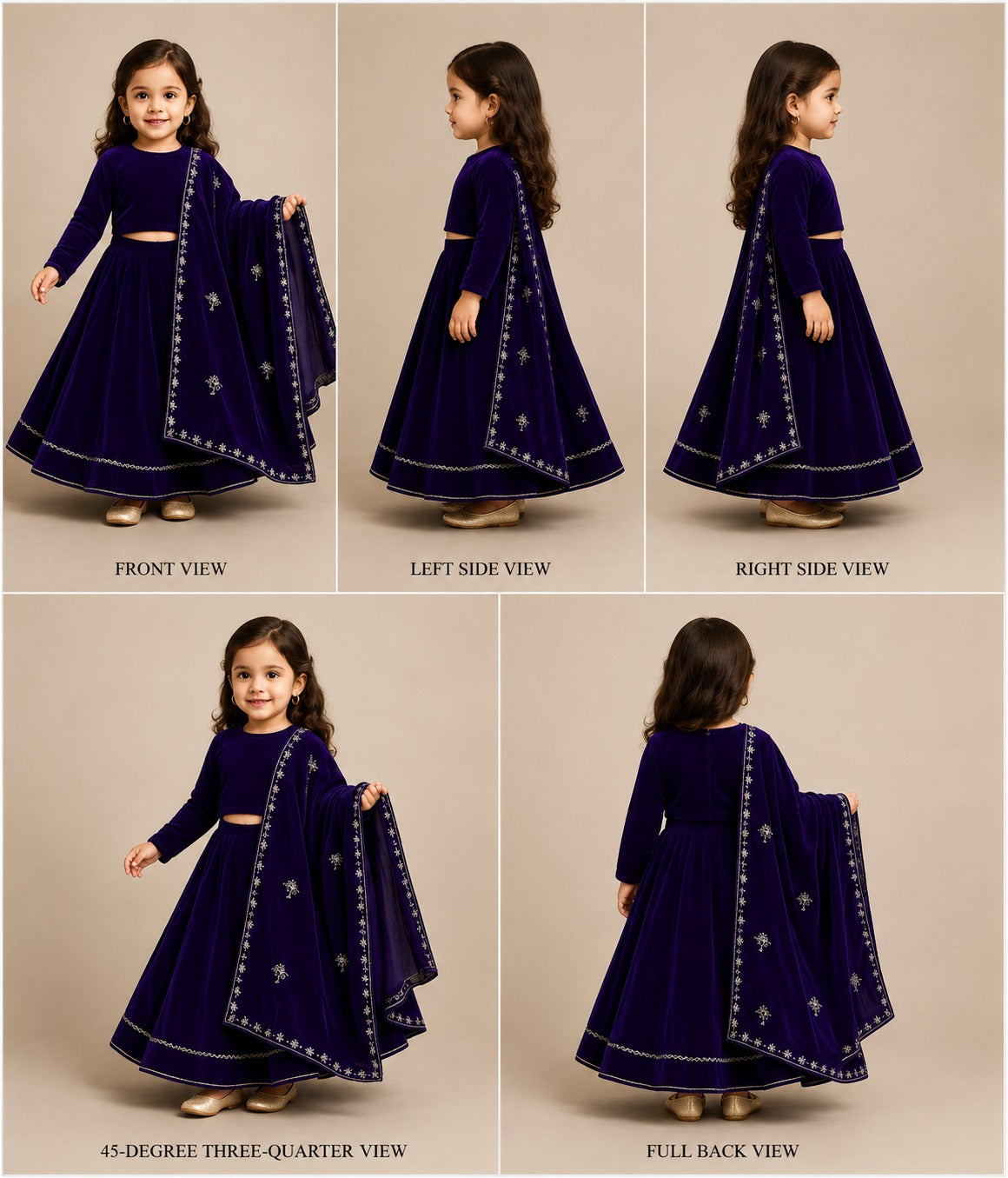 Pre Order: Purple Velvet Embroidered Lehenga Set