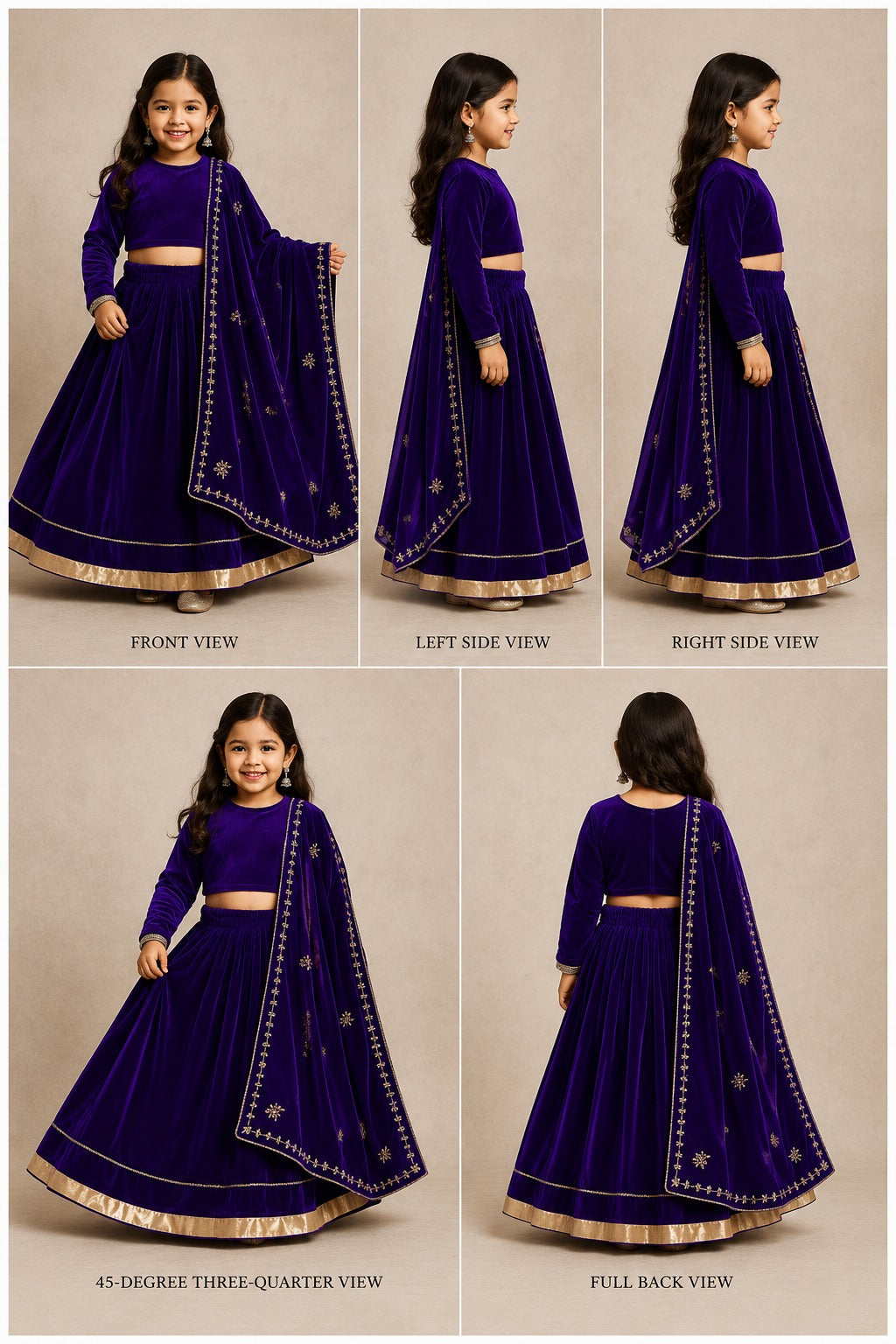 Pre Order: Purple Velvet Embroidered Lehenga Set