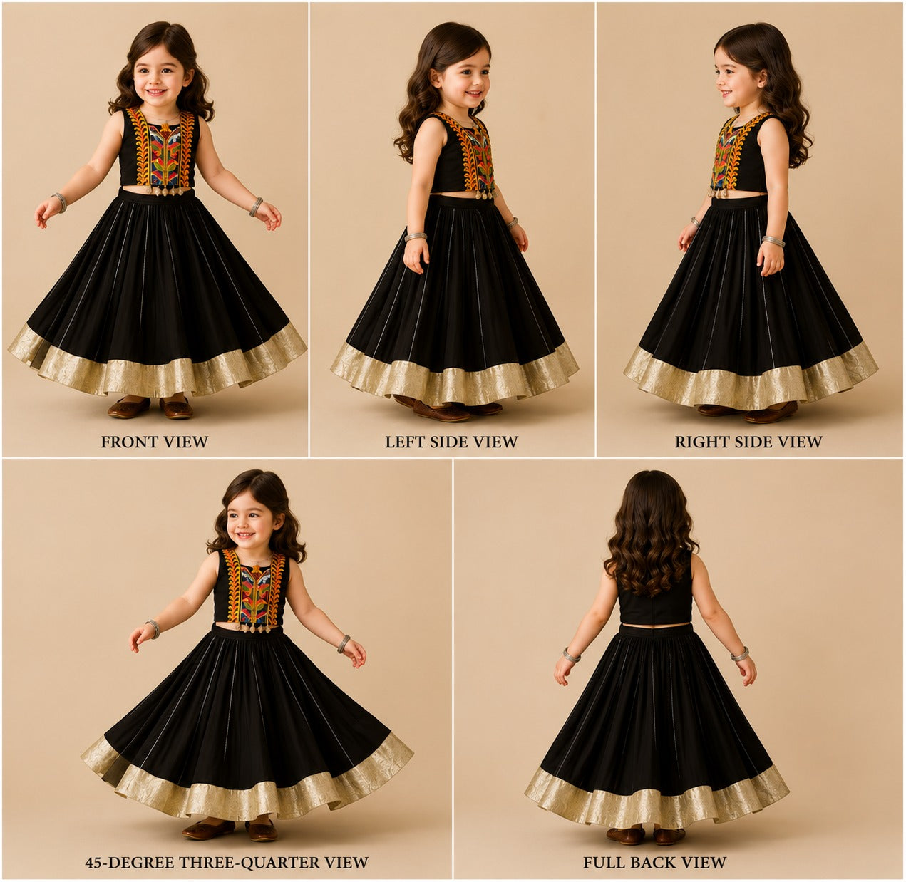 Pre Order: Black Embroidered Top And Lehenga