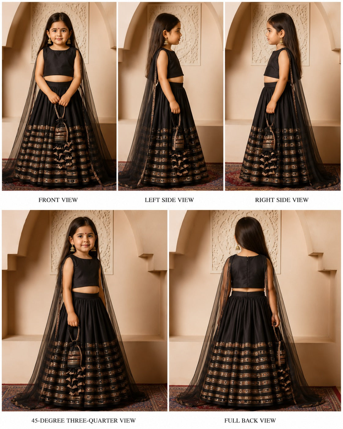 Pre Order: Black Gold Gota Detailing Lehenga Set