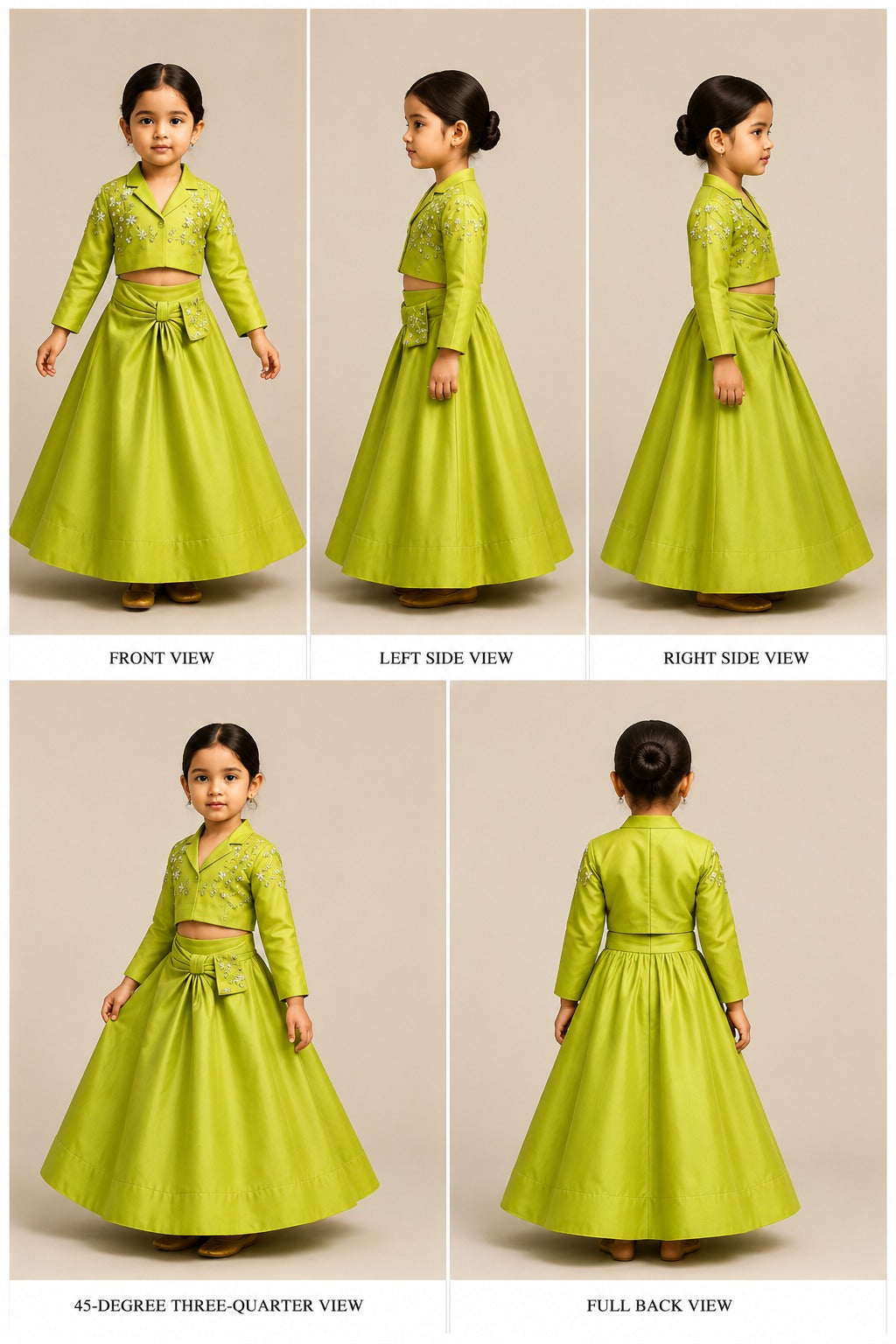 Pre Order: Green Blazer Style Crop Top With Lehenga