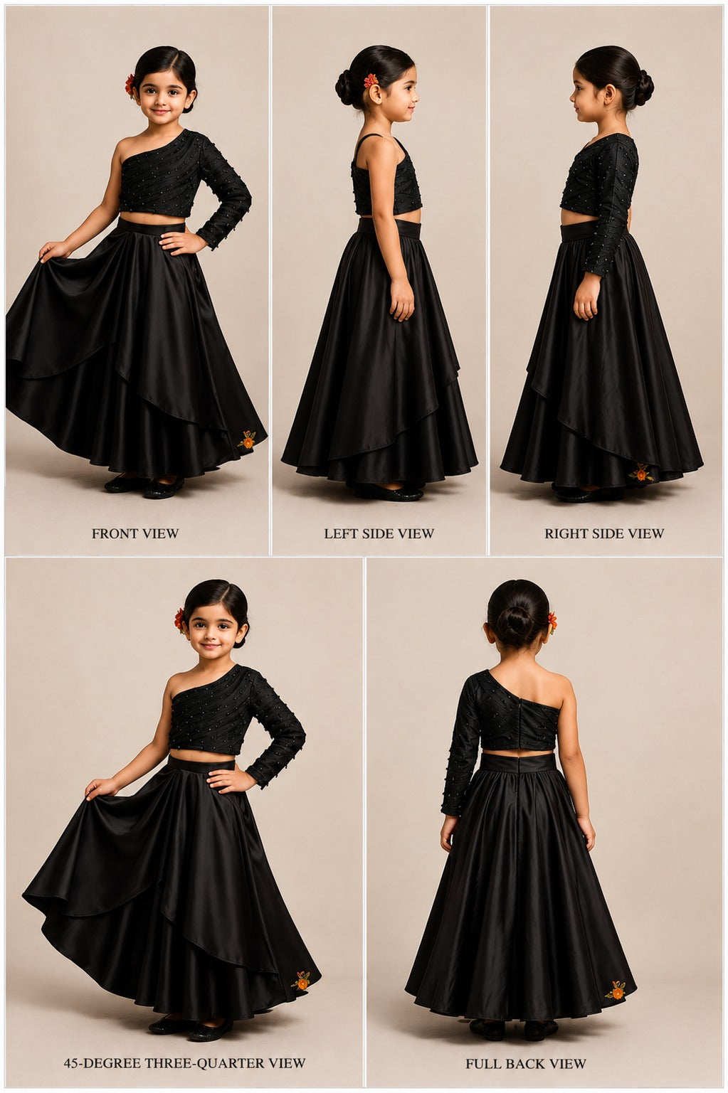 Pre Order: Black One Shoulder Top With Drape Style Skirt
