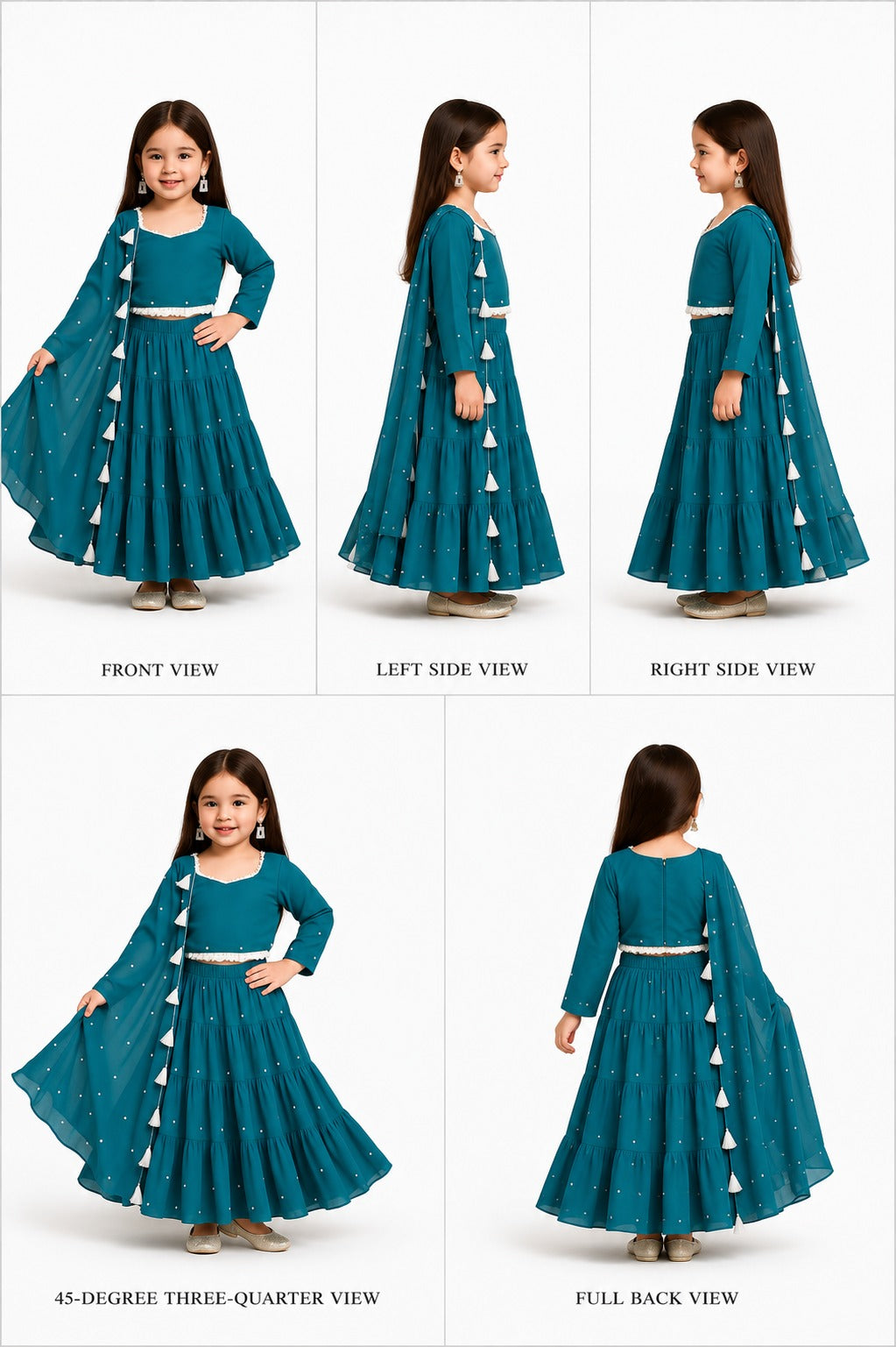 Pre Order: Sky Blue Tassels Details Georgette Lehenga Set
