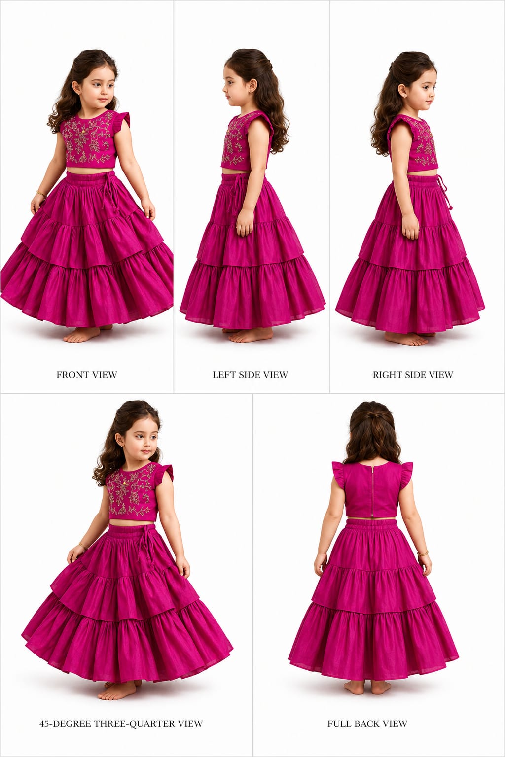 Pre Order: Charming Floral Cut Dana Embroidered Top And Multi Layered Ruffle Lehenga