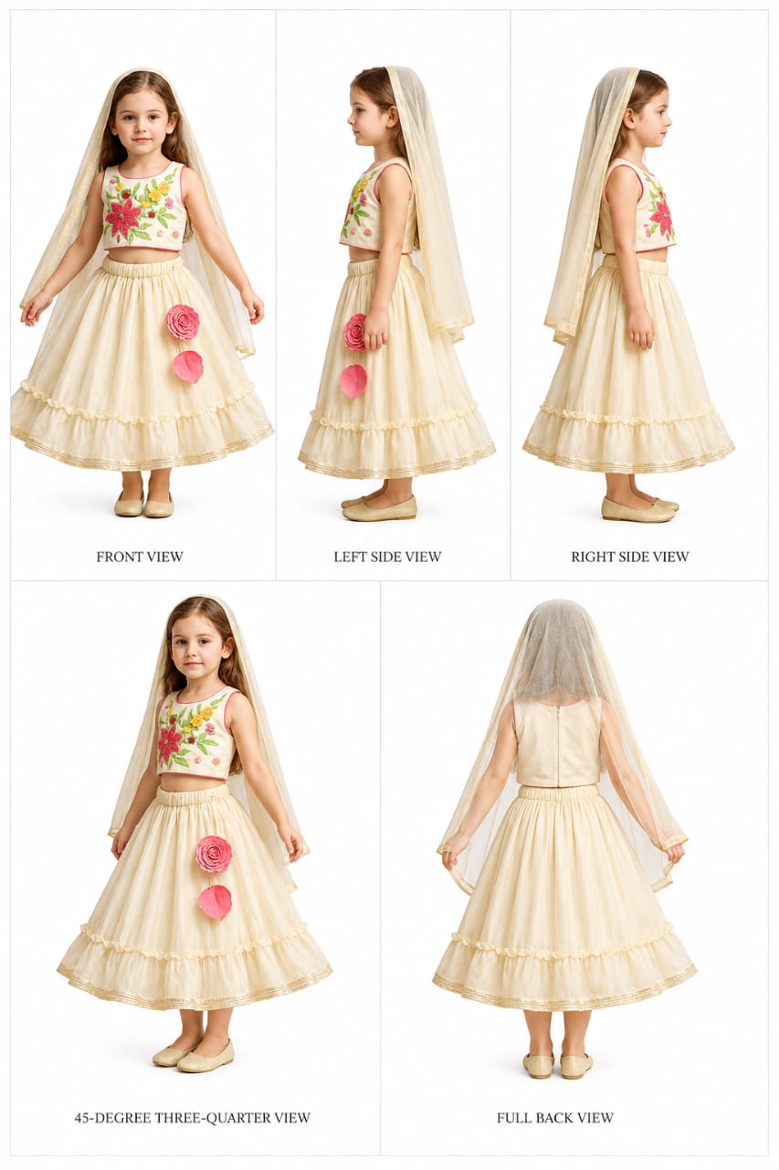 Pre Order: Floral Embroidered Top And Flared Lehenga