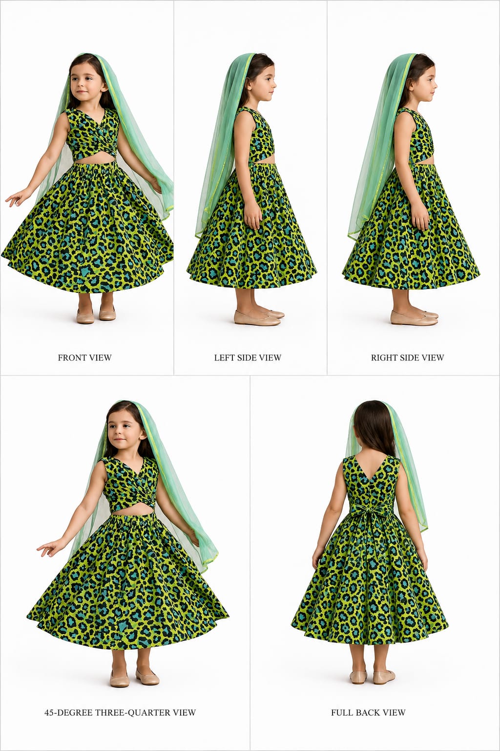 Pre Order: Animal Printed Fancy Pleated Crop Top And Lehenga With Dupatta