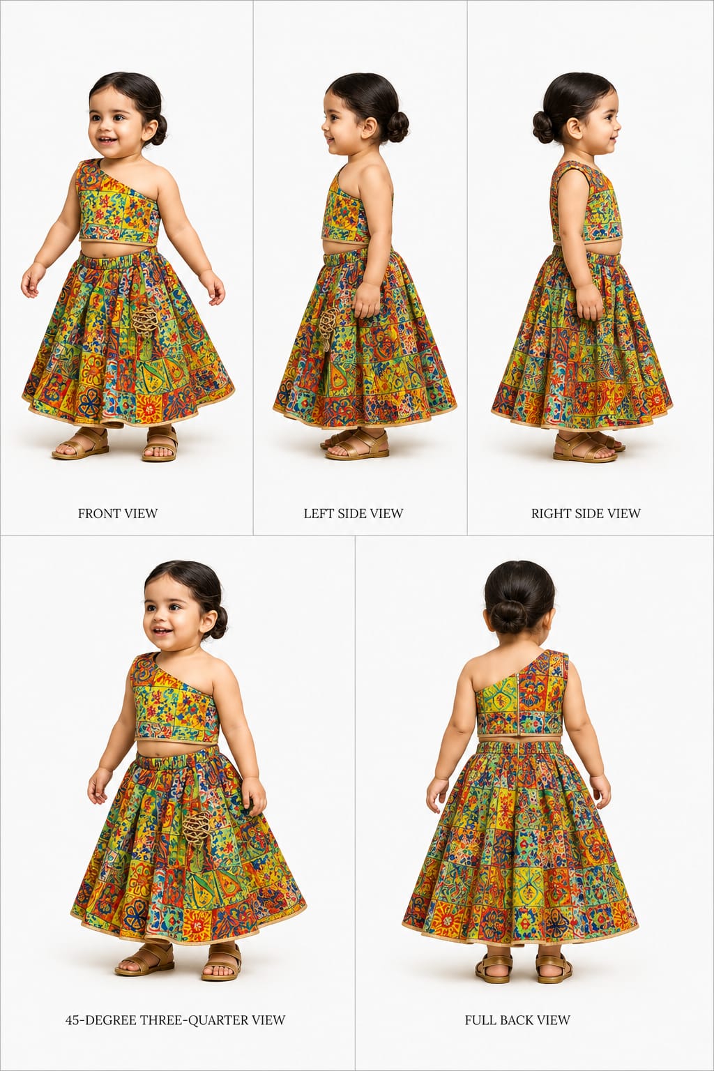 Pre Order: Multicolour Printed One Shoulder Top With Lehenga