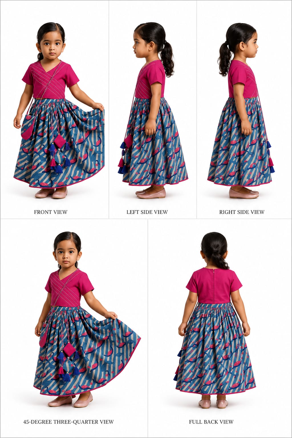 Pre Order: V Neck Short Sleeves Pink Top And Peacock Printed Flared Palazzo With Sling Bag