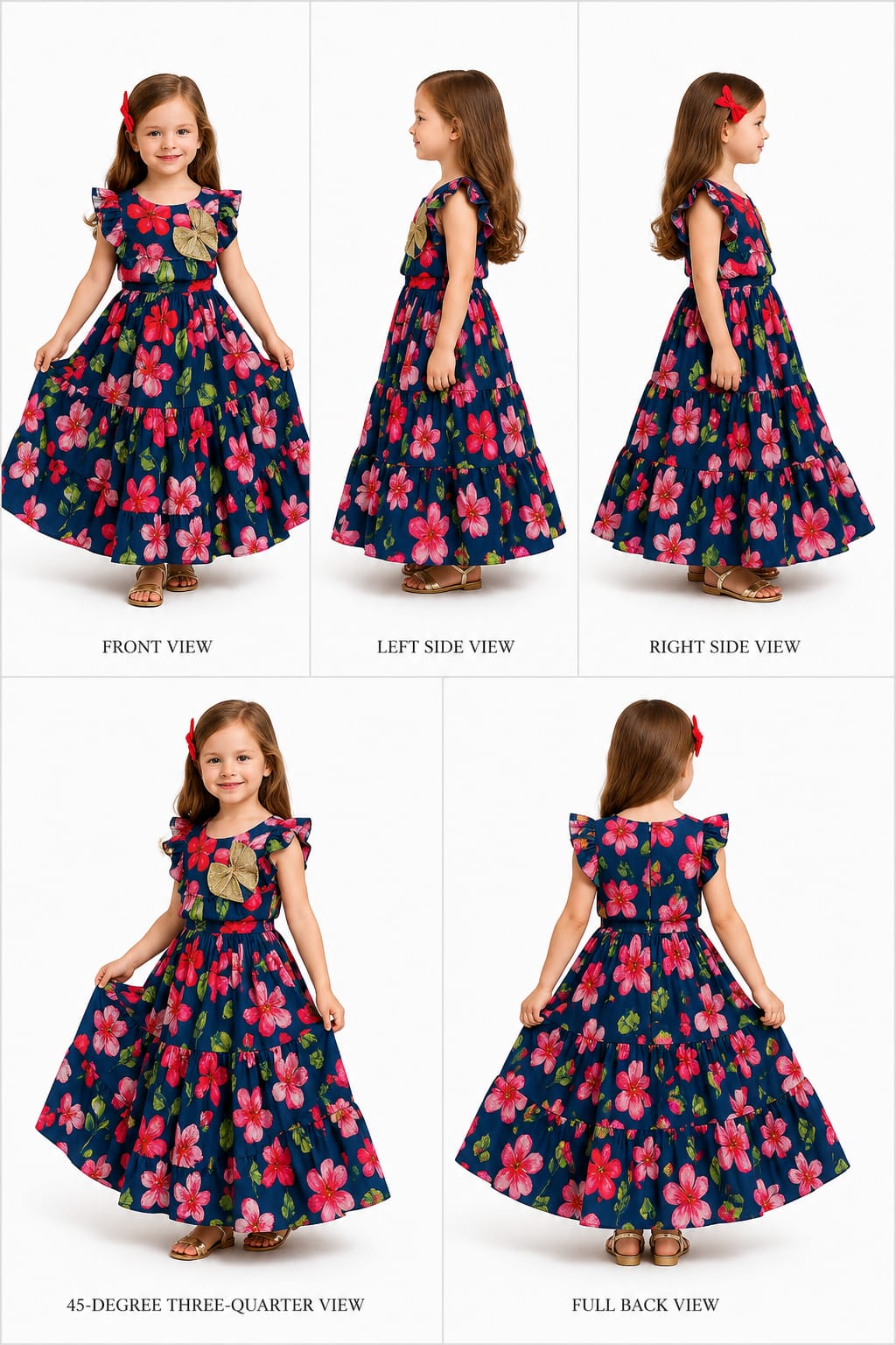 Pre Order : Adorable Bow Enhanced Floral Printed Navy Blue Top And Lehenga