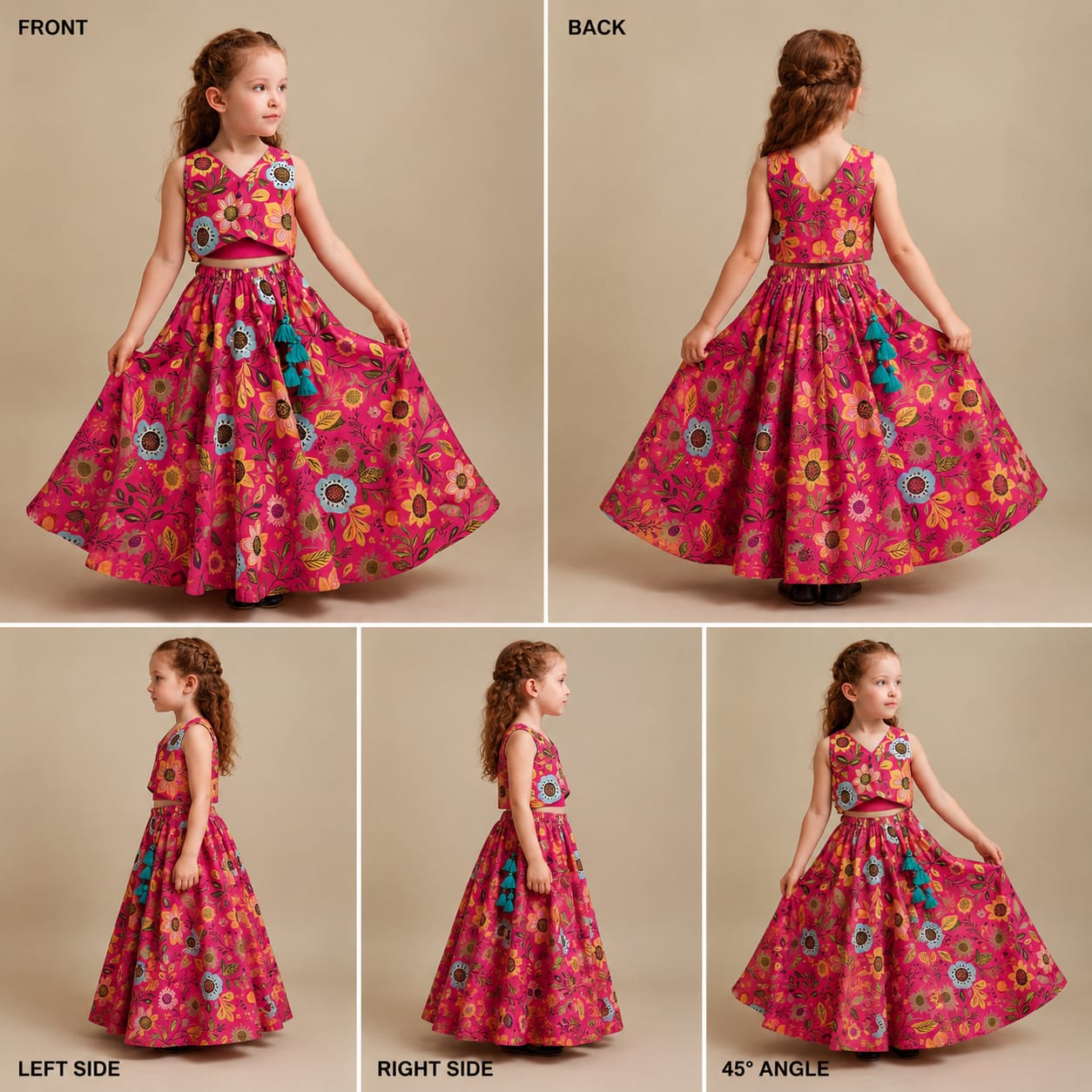 Pre Order: Flower Printed Top And Lehenga