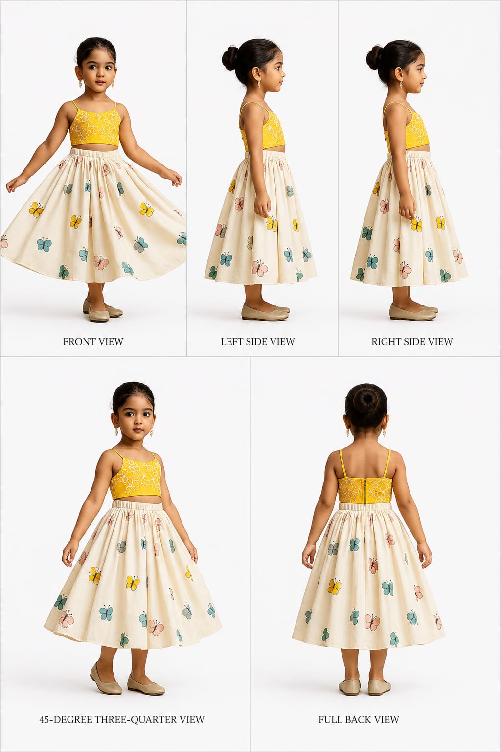Pre Order: Butterfly Embroidered Strappy Yellow Top And Flared Lehenga