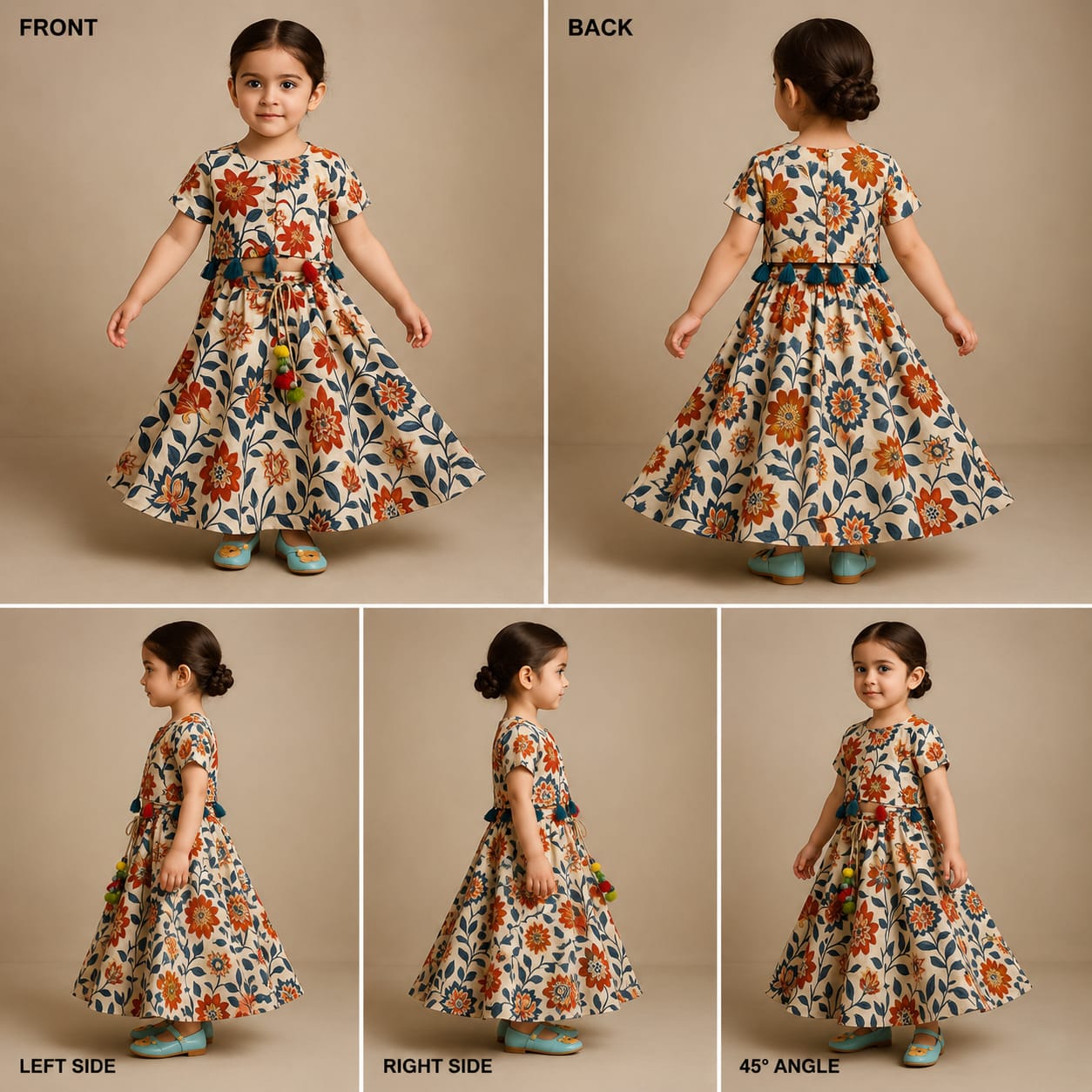 Pre Order: Flower Printed Tassel Top with Lehenga