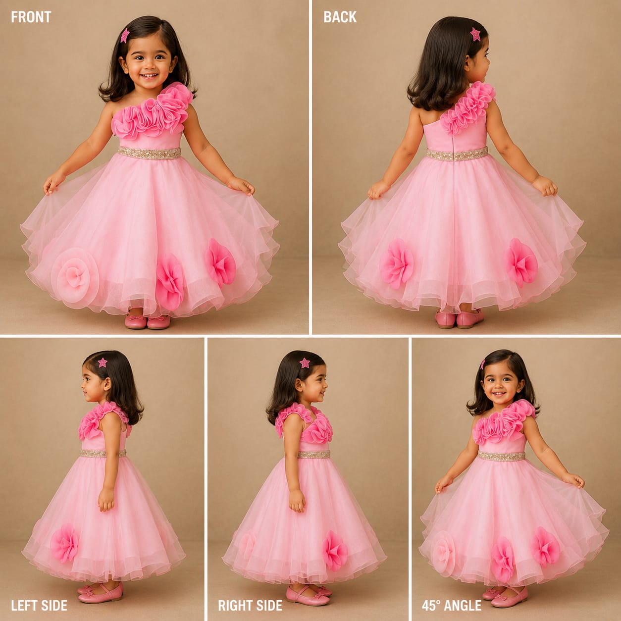 Organza One Shoulder Top And Flower Adorned Flared Lehenga
