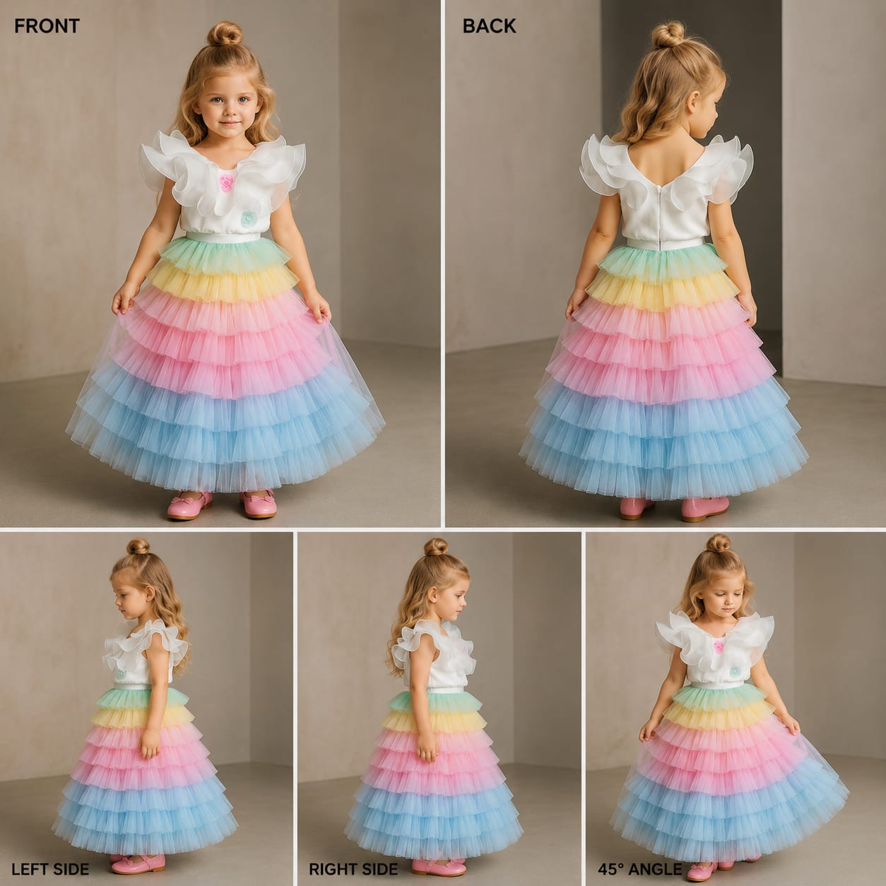 Pre Order: Frills White Top And Candy Frills Lehenga