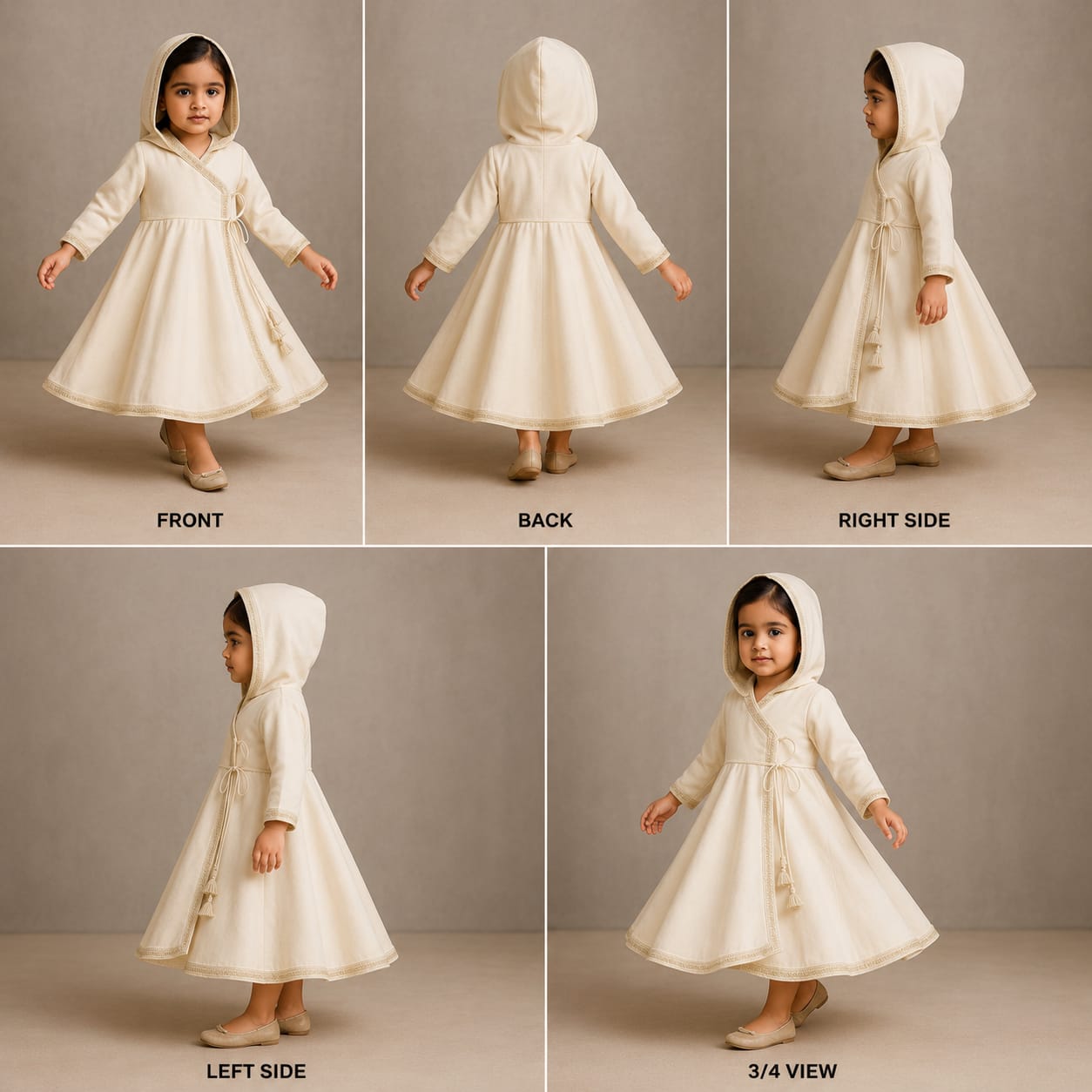 Pre Order: Off White Angarkha Style Lace Detailed Anarkali With Dupatta