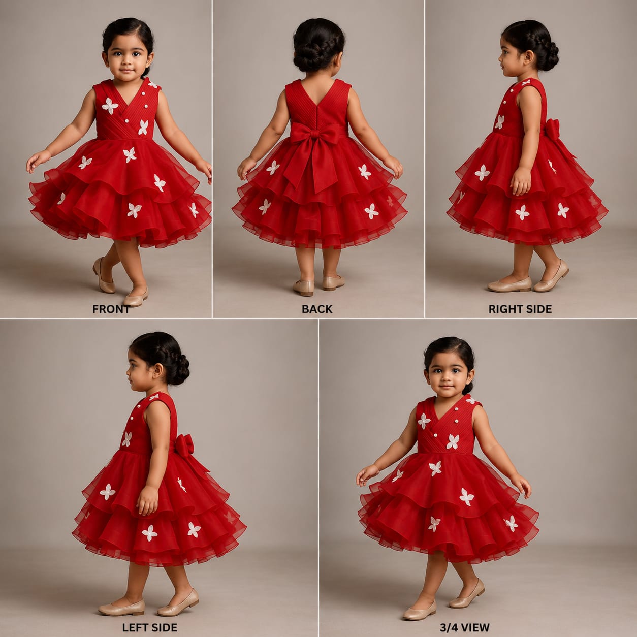 Pre Order: Red Pleated Yoke Butterfly Dress With Stiff Belt