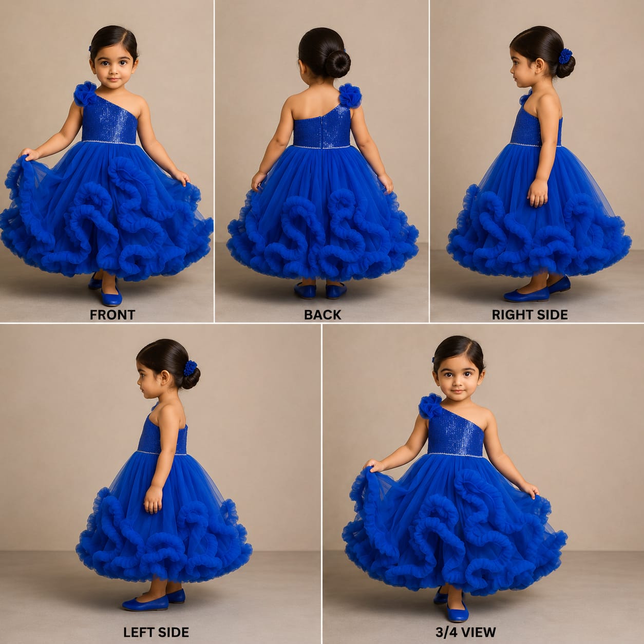 Pre Order: Sequins Embellished One Shoulder Ruffle Layered Party Wear Gown