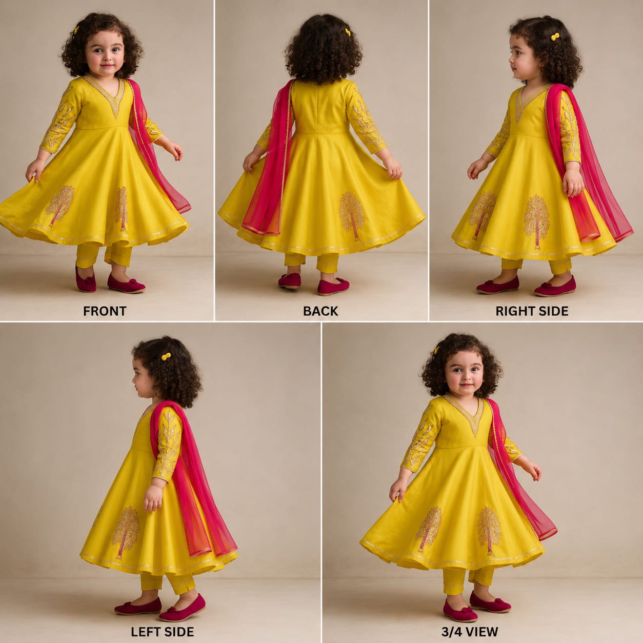 Pre Order: Mustard Embroidered Anarkali With Pink Dupatta