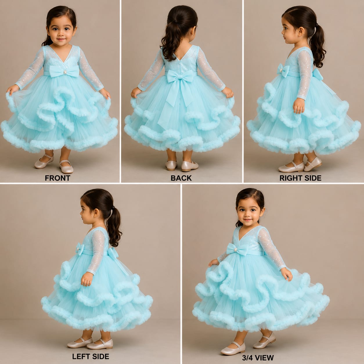 Pre Order: Sequins Embellished Blue Ruffle Layered Party Wear Gown