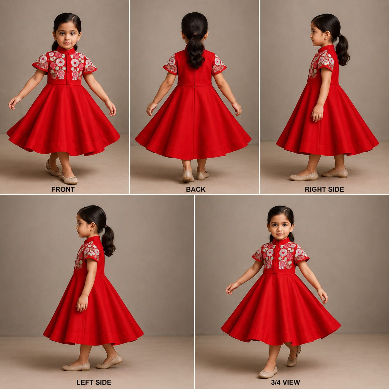 Pre Order: Red Kurti With Embroidered Shoulder Flap Jacket