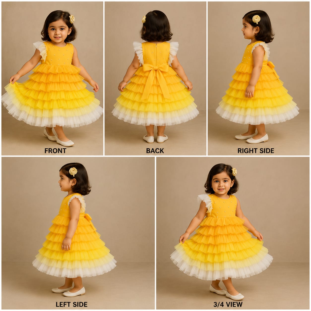 Pre Order: Exquisite Mustard Yellow Floral And Pearl Embellished Ruffled Gown