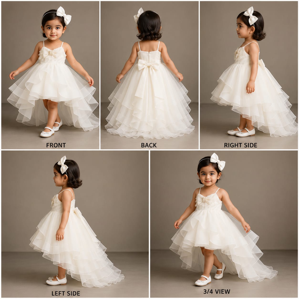 Pre Order: Stylish Off White Trail Dress With Bowie Pearl String Hair Clip
