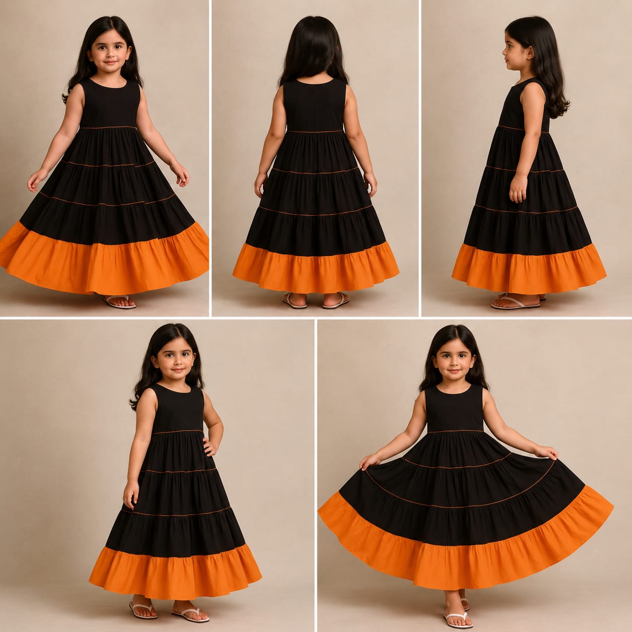 Pre Order: Black And Orange Cotton Dress