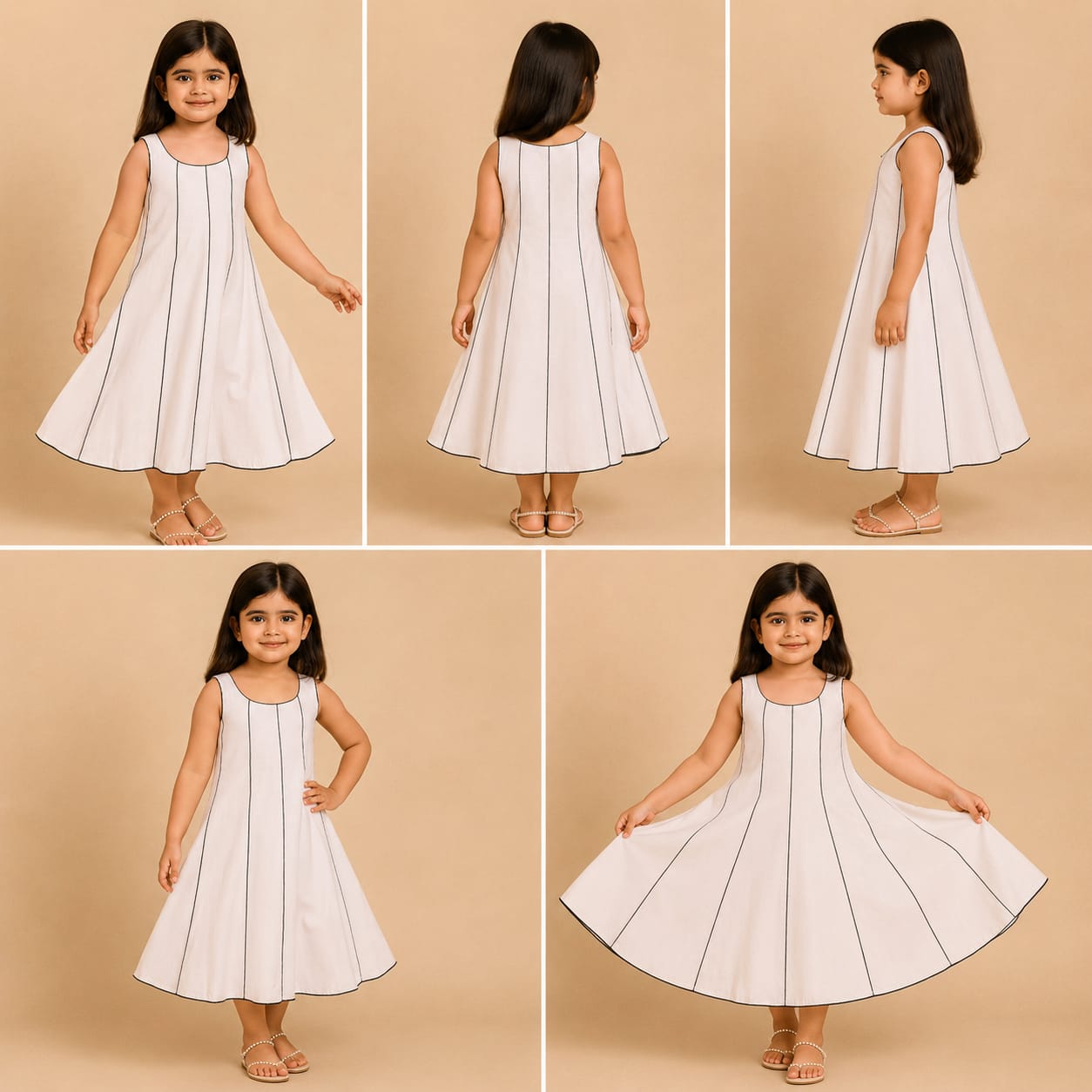 Pre Order: White Dress With Black Piping